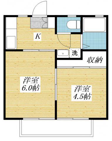 京王線 長沼駅(東京) 徒歩19分 2階建 築36年(2K/2階)の間取り写真