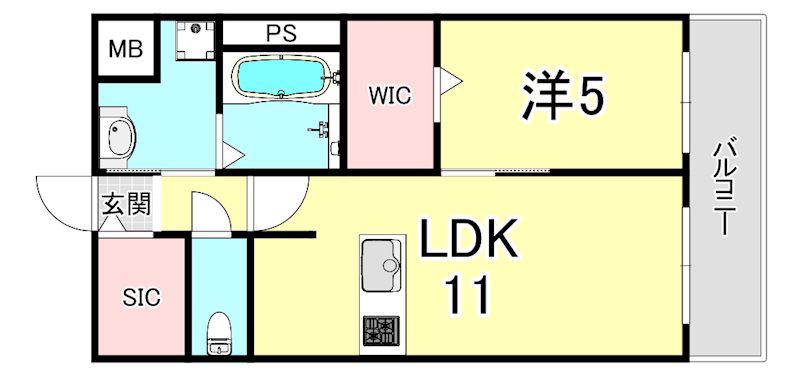 フォレ・リビエール磯辺通(1LDK/2階)の間取り写真