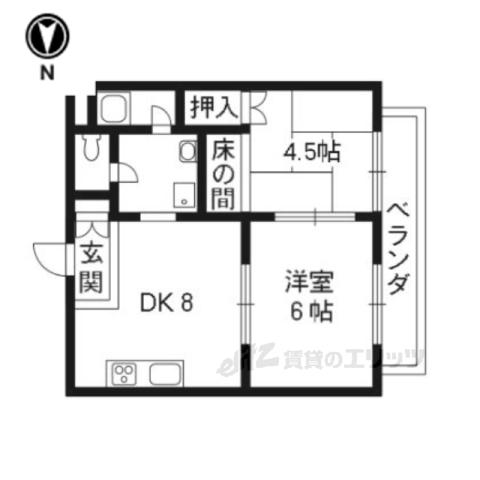 梅影ハイツ(2DK/2階)の間取り写真