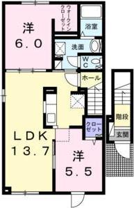 プルーリオンII(2LDK/2階)の間取り写真