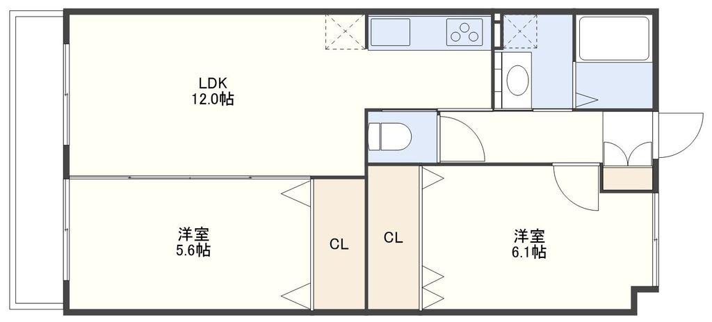 シーアンドスター赤迫(2LDK/3階)の間取り写真