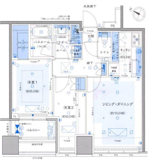 プレミストタワー白金高輪(2LDK/30階)の間取り写真