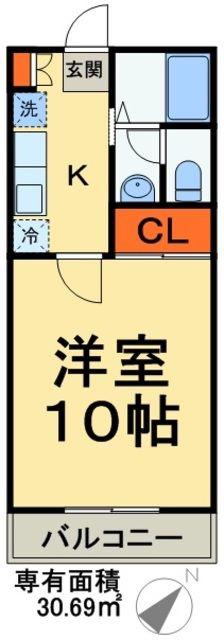 グレースハイム(1K/1階)の間取り写真