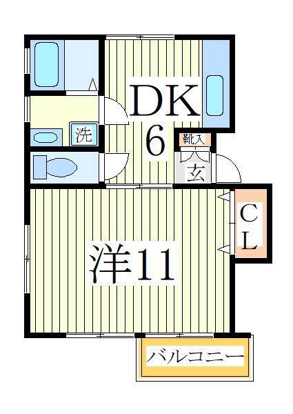 ホーリーハイツ5号棟(1DK/2階)の間取り写真