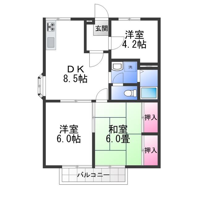 エステートピア深阪(3DK/2階)の間取り写真