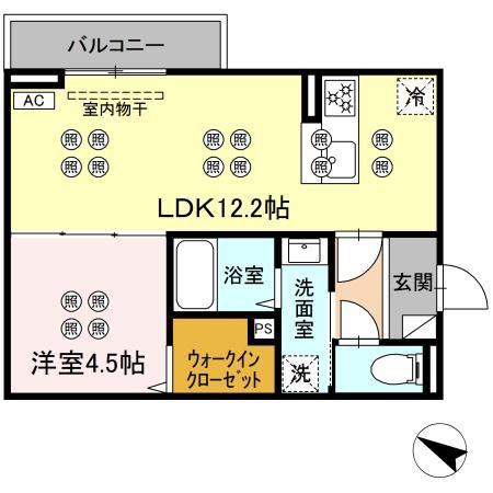 サンガーデン新山口 B(1LDK/3階)の間取り写真