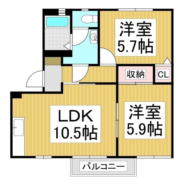 サンライズ伊那 A(2LDK/2階)の間取り写真