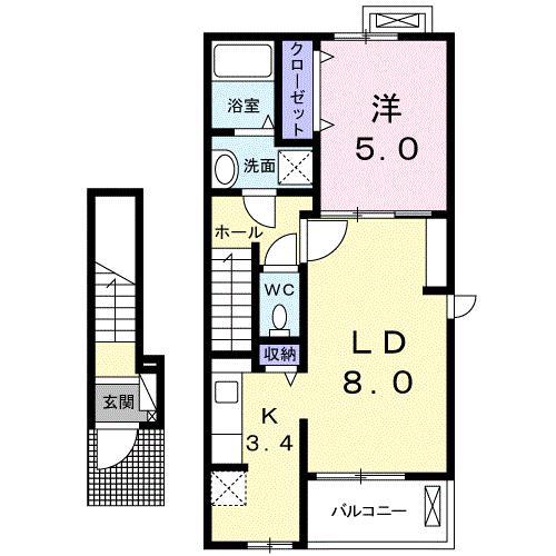 ラフォーレII 1LDK(1LDK/2階)の間取り写真