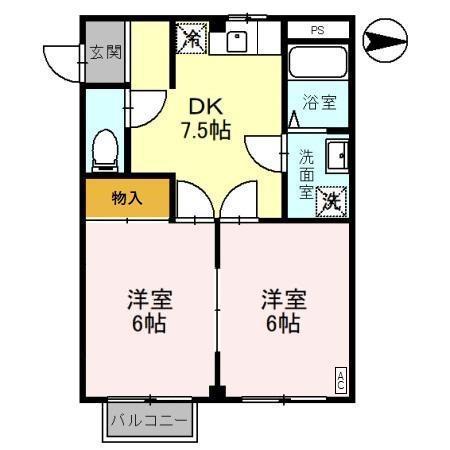 カーサケンポA(2DK/2階)の間取り写真