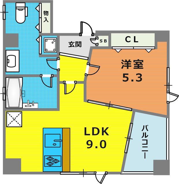 POCO A POCO 三宮ハイタワー(1LDK/6階)の間取り写真