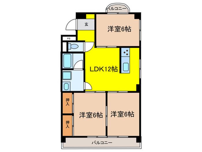 グレイスさつき(3LDK/3階)の間取り写真