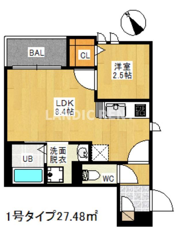R-SMART THEMIS 香椎(1LDK/2階)の間取り写真