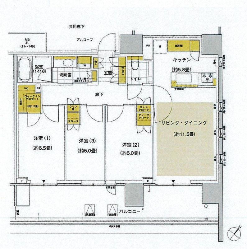 晴海フラッグ サンヴィレッジ D棟(3LDK/4階)の間取り写真