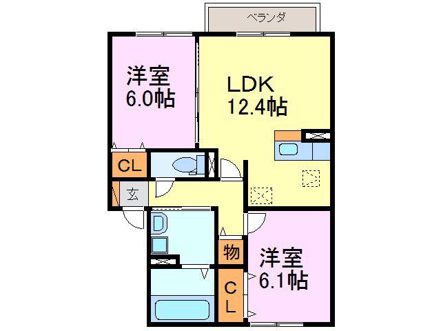 プリムローズ(2LDK/2階)の間取り写真