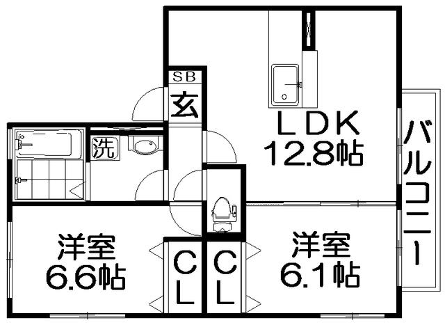 フルール(2LDK/1階)の間取り写真