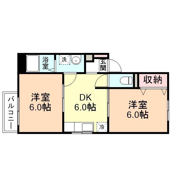 ベルいわせ野(2DK/1階)の間取り写真