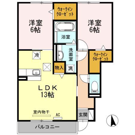 ユーパレス B棟(2LDK/1階)の間取り写真