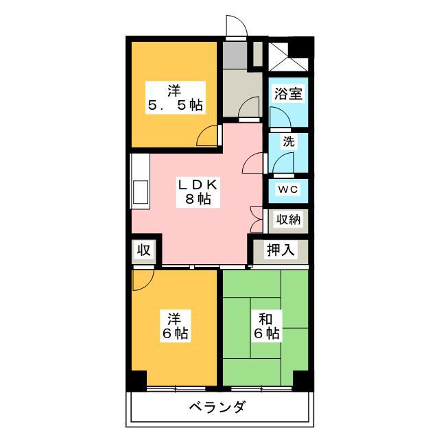 パールマンションII(3DK/1階)の間取り写真