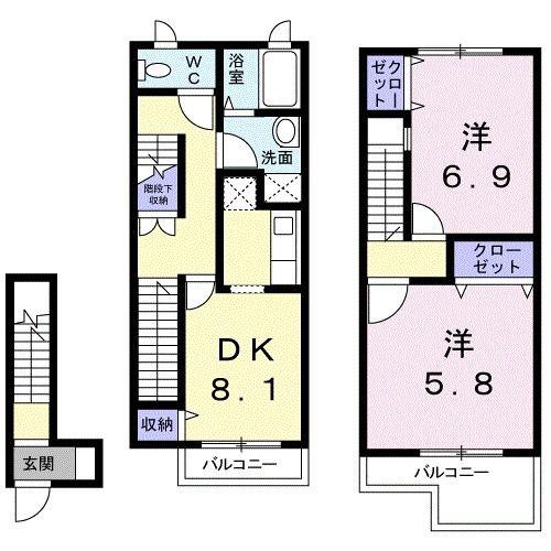 ハッピー プレイス A(2DK/2階)の間取り写真
