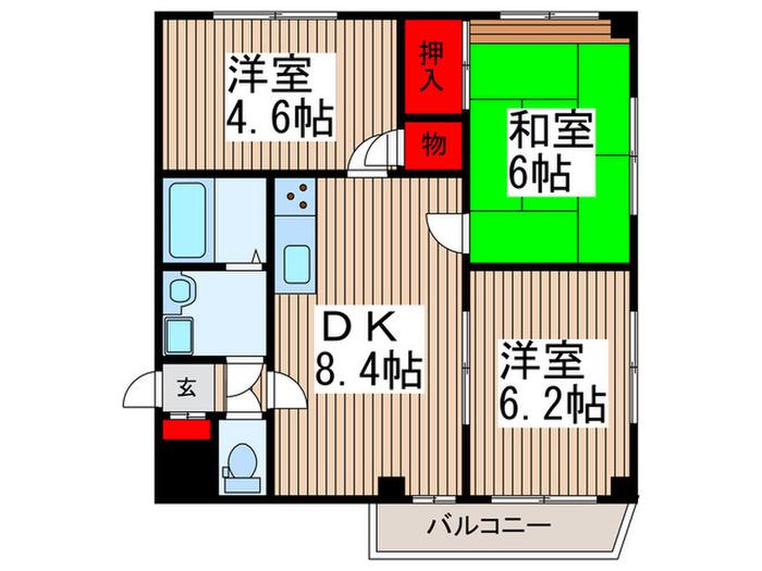 スカイヴィレッヂ(3DK/3階)の間取り写真