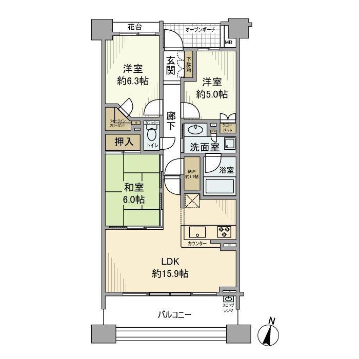 プラウド横浜鶴見市場(3LDK/6階)の間取り写真