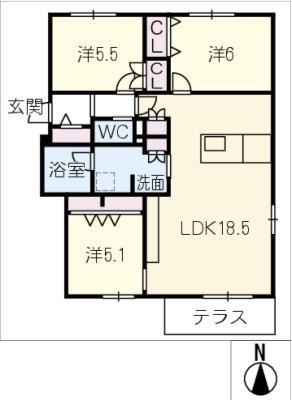 石川橋リビング(3LDK/1階)の間取り写真