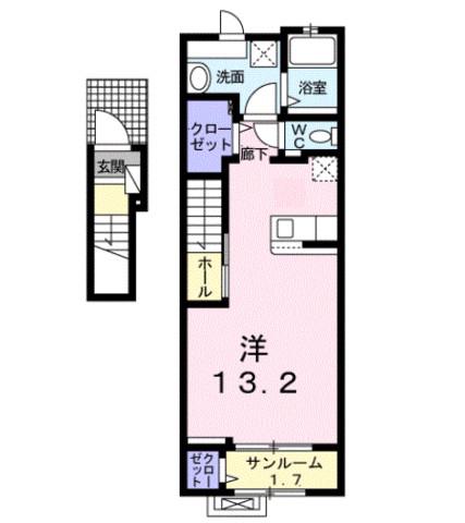 プレミアム22番館(ワンルーム/2階)の間取り写真