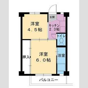 ビレッジハウス岩倉I1号棟(2K/2階)の間取り写真