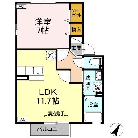 アイリス田無A(1LDK/2階)の間取り写真