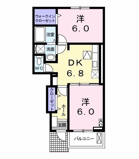 リバーサイド レジデンス(2DK/1階)の間取り写真