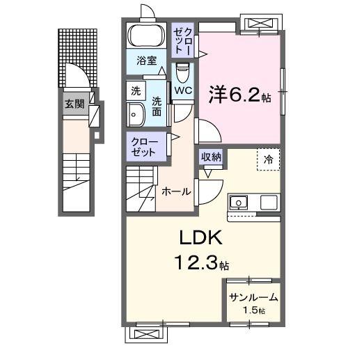 ルピナス K(1LDK/2階)の間取り写真