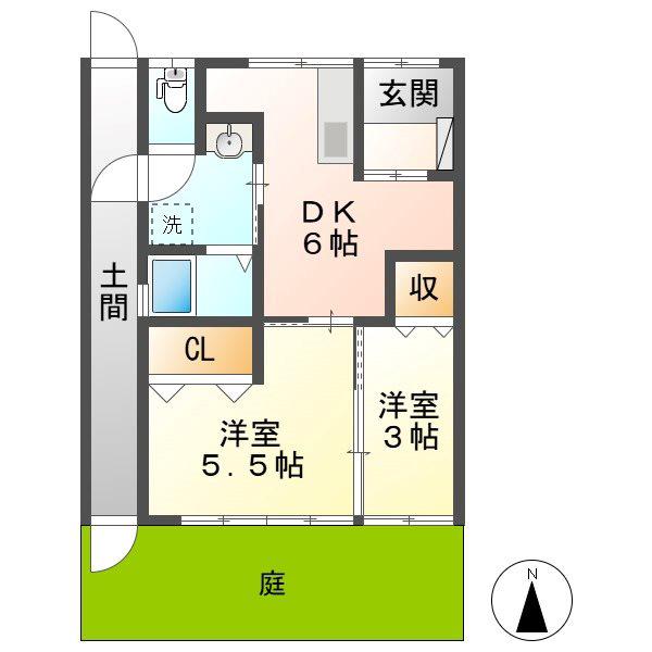 羽島郡岐南町八剣(2DK/1階)の間取り写真