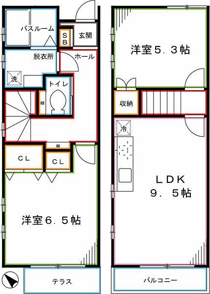 リブリ・カームコート恋ヶ窪(2LDK/1階)の間取り写真