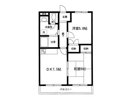 ウイングコート中浜タウン(2DK/2階)の間取り写真