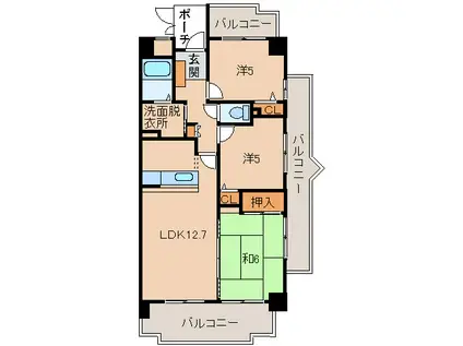JR和歌山線 布施屋駅 徒歩63分 15階建 築33年(3LDK/12階)の間取り写真