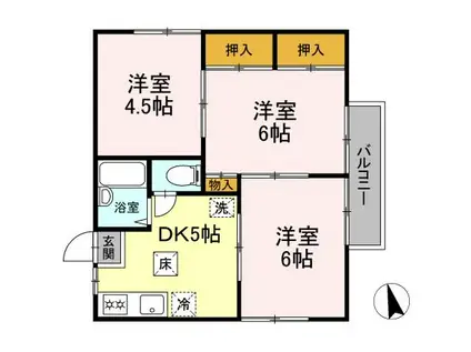 パスタイムII(3DK/1階)の間取り写真