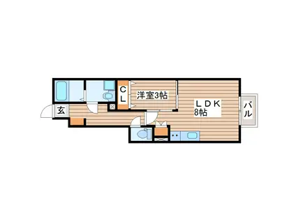 アンセル若林(1LDK/1階)の間取り写真