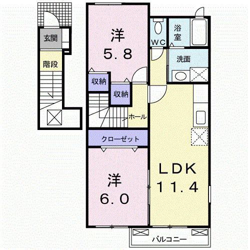ソレイユ(2LDK/2階)の間取り写真