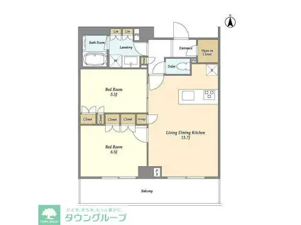 ディームス横濱神之木台(2LDK/4階)の間取り写真