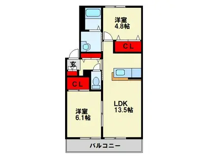 エトワールII (2LDK/1階)の間取り写真