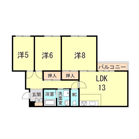 グリーンハイツ妙法寺 B棟(3LDK/3階)の間取り写真