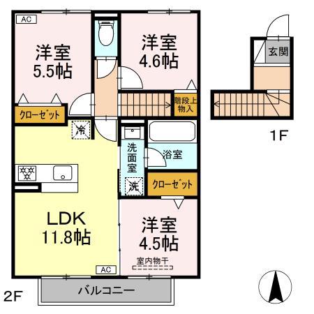 駅西III(3LDK/2階)の間取り写真