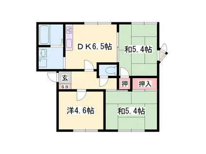 マキハウスB棟(3DK/1階)の間取り写真