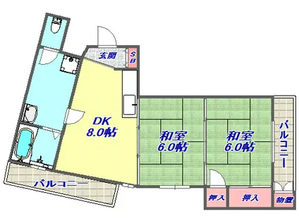 金盃第2ビル高羽荘(2DK/4階)の間取り写真
