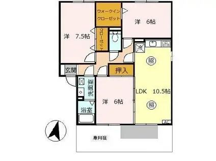 タウンコートオリビエ B棟(3LDK/1階)の間取り写真