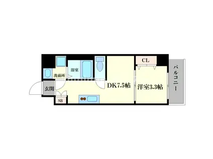 URBAN PARK弁天町(1DK/8階)の間取り写真