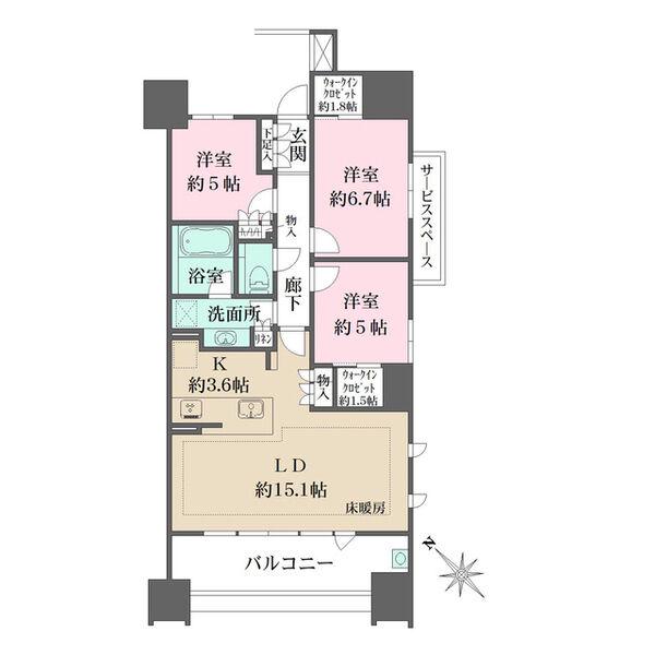 ザ・パークハウス名古屋(3LDK/5階)の間取り写真