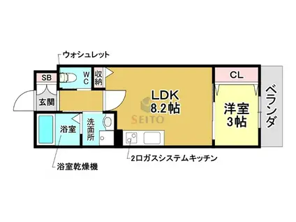 クレストフォルム庄内花のみち(1LDK/2階)の間取り写真