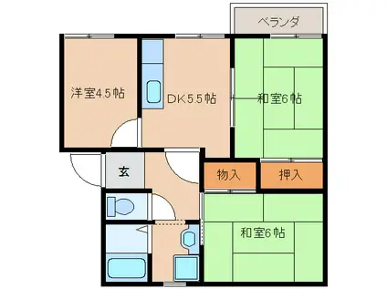 フレグランス祝園(3DK/2階)の間取り写真