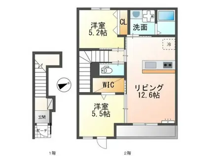 アメニティハイツ寺家II(2LDK/2階)の間取り写真